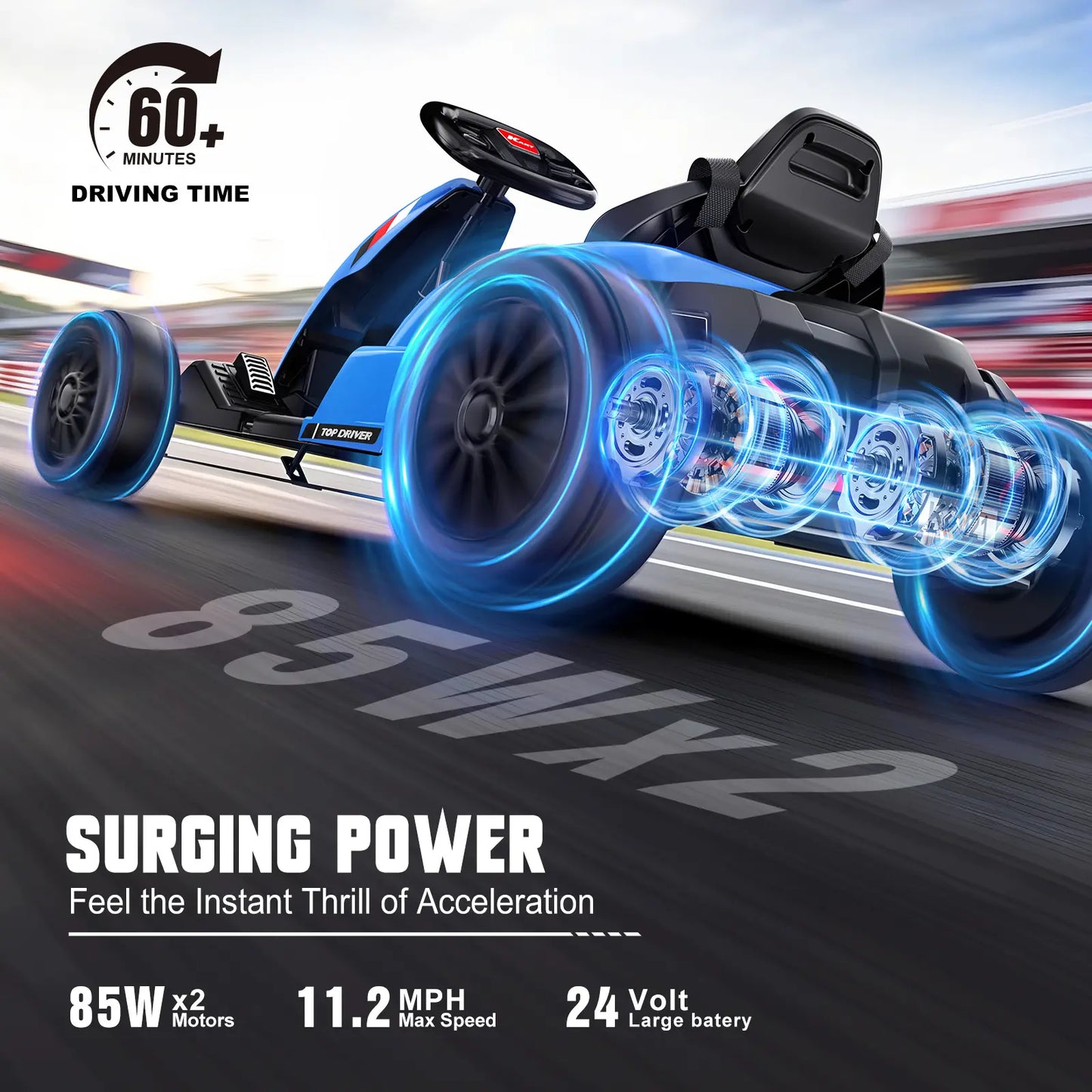 24V Kids Ride On Car, 2-Seater Outdoor Vehicle with Rear Wheel Drive, Music Player, Safety Belt & One Button Start, Battery Powered Toy Car for Ages 3-8