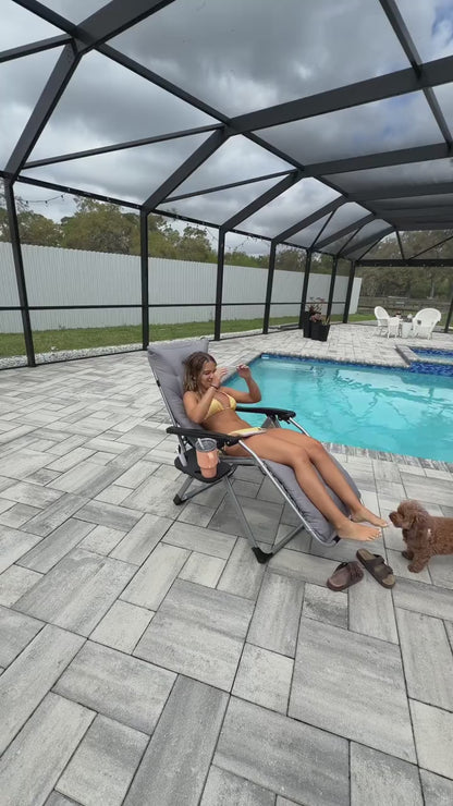 Foldable Recliner Chair For Adults Outdoor Patio Backyard Camping Furniture With Cup Holder Trays & Removable Cushion