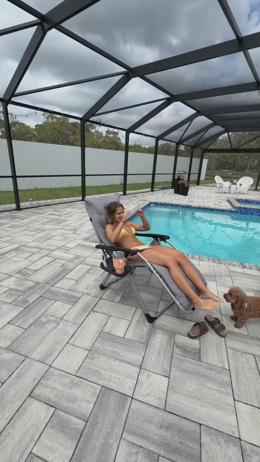 Foldable Recliner Chair For Adults Outdoor Patio Backyard Camping Furniture With Cup Holder Trays & Removable Cushion